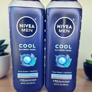 Nivea Men Cool 3-in-1 Body Wash, Icy Menthol 16.9oz Lot Of 2
